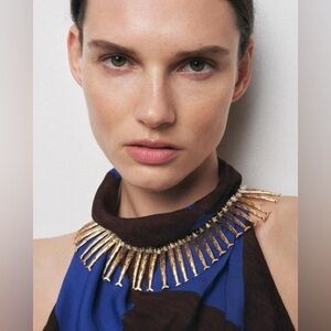 Zara Gold Fish Bib Necklace NWT